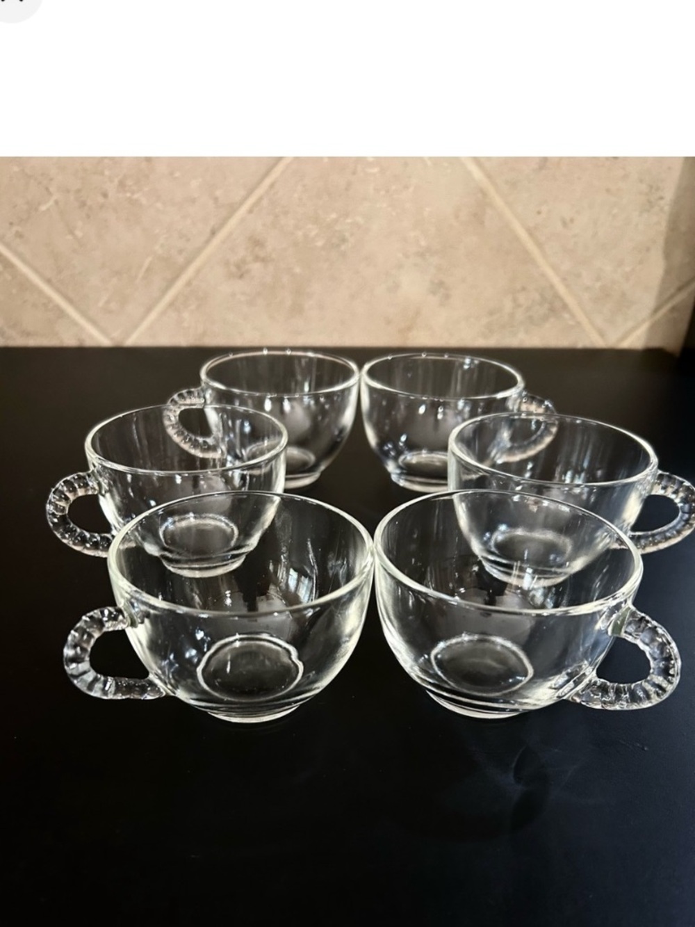 Set 6 Vintage Federal Glass Tea Punch Cup Clear Glass Ribbed Bubble Handle